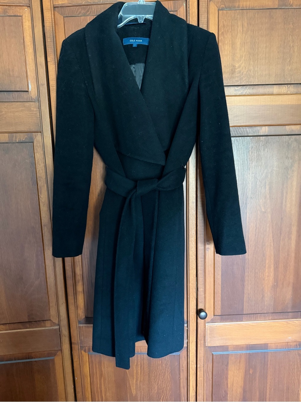 Cole Haan Black Long Sleeve Wrap Coat Dress